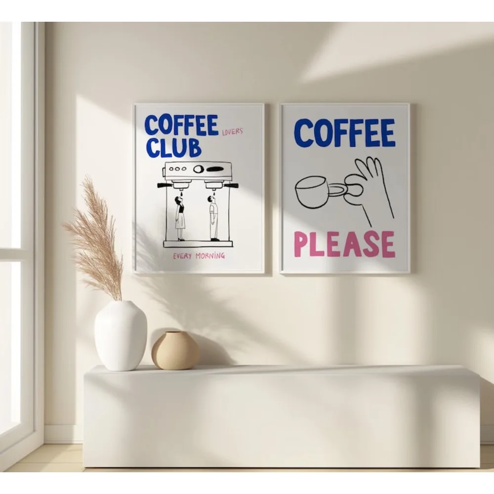 قطعتان من فن الحائط لنادي القهوة بدون إطار، ملصق إسبرسو، فن محطة القهوة، طباعة بار القهوة الجمالية، ديكور غرفة المعيشة وغرفة النوم