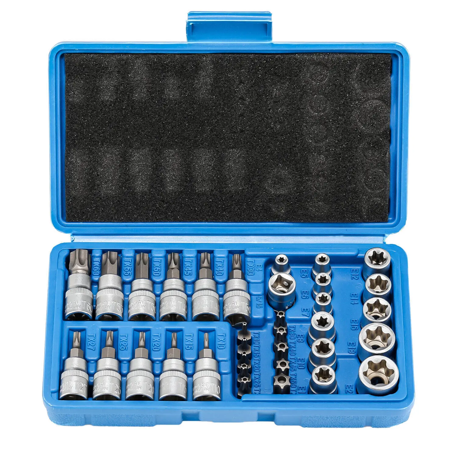 34pcs Torx Star Socket & Bit Set Male Female E & T Sockets with Torx Bits + Case