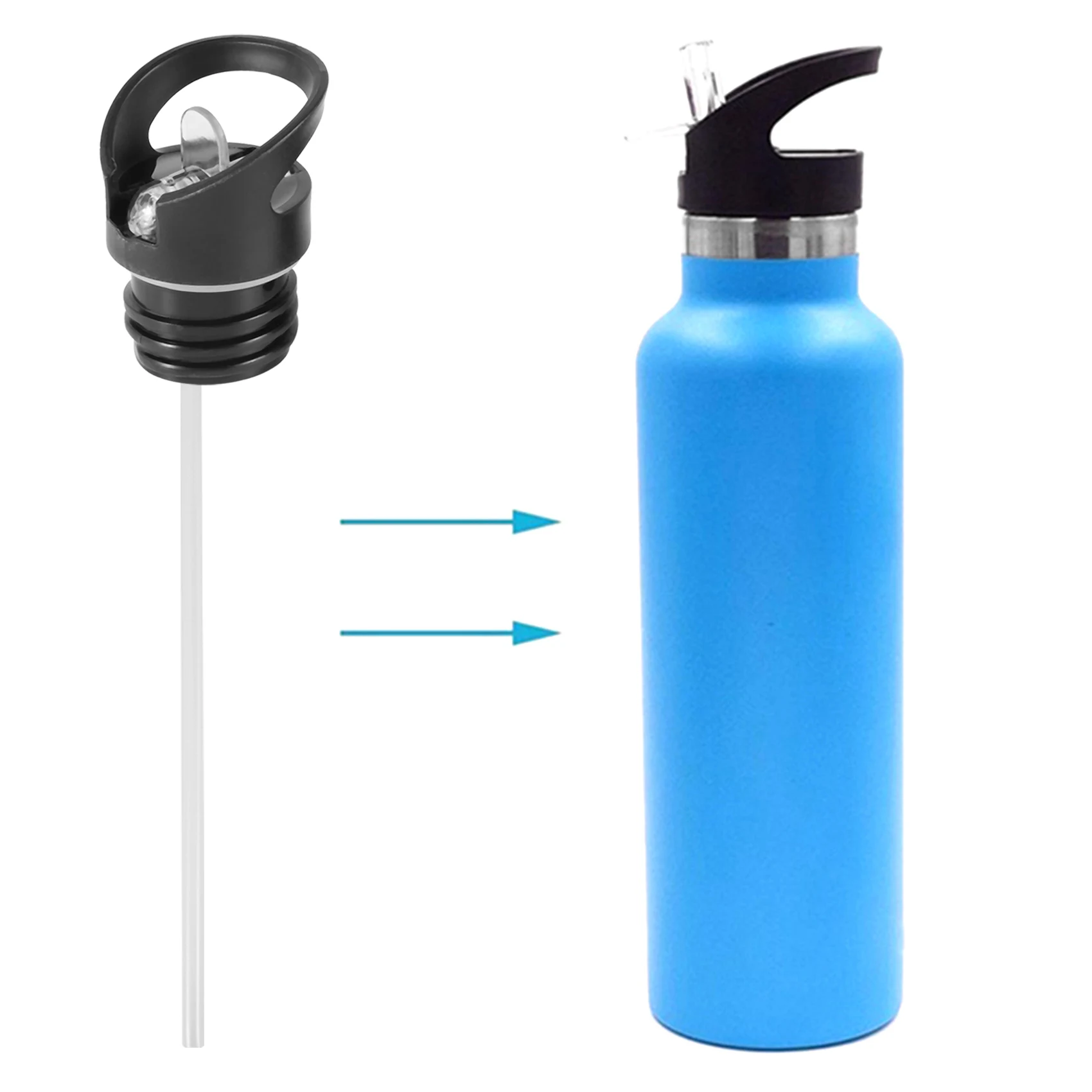 ABXY Sports Water Bottle Straw Lid, 12 Oz, 18 Oz, 21 Oz, 24 Oz Leak Proof Straw Cap, Flip Cap, 4 Straw,4 Cleaning Brushes view 5