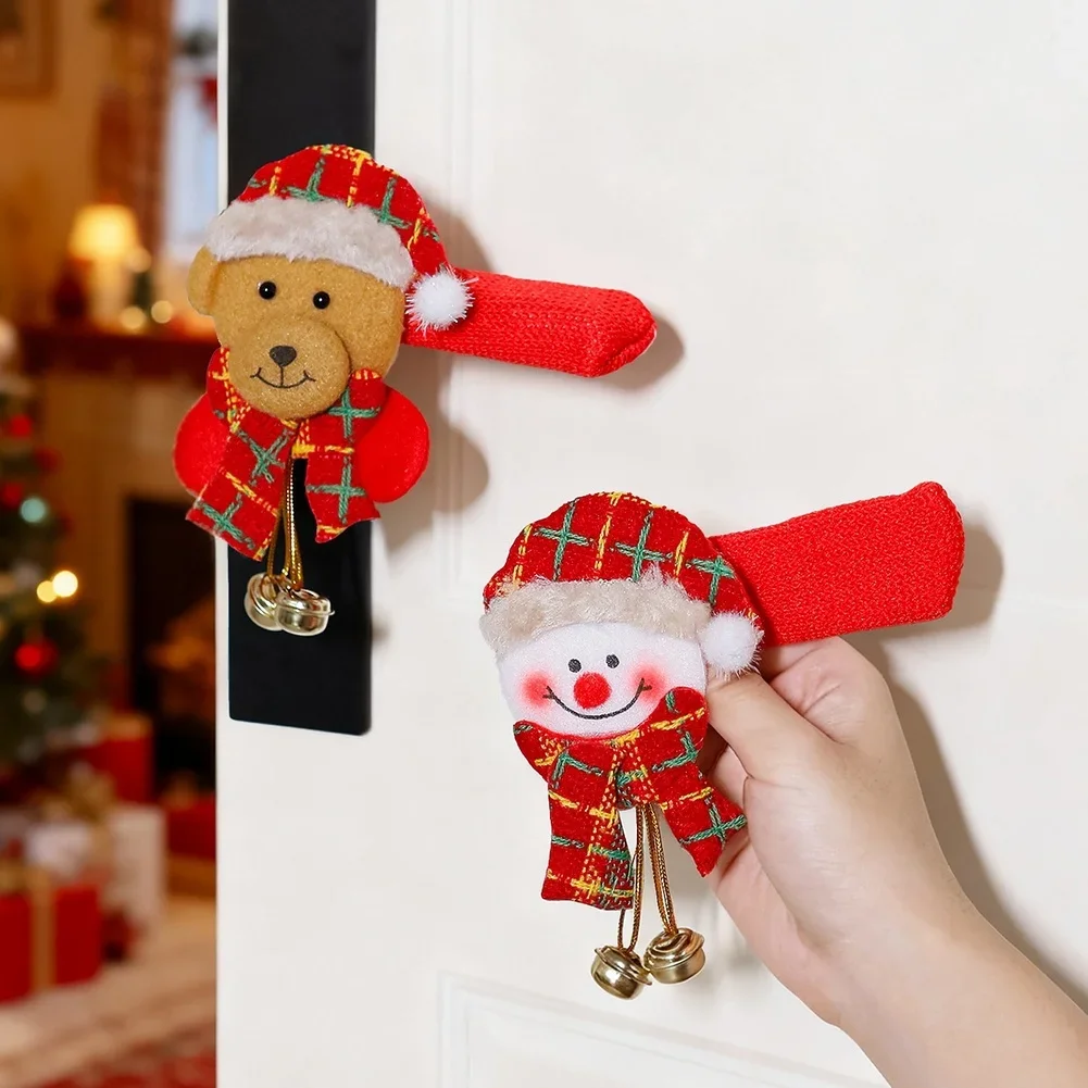 

Soft Fabric Christmas Door Knob Cover With Cartoon Santa Claus Bell Decoration Suitable For Various Doors And Rooms