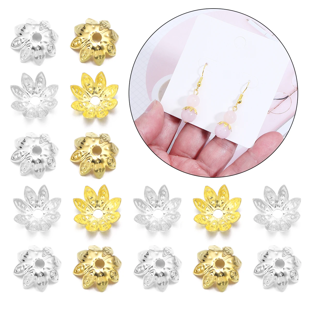 100 Stück Blumen Perlen Kappen 8/10/12 mm Lotus Spacer Perlen Anhänger Perlen Tablett für Schmuckherstellung Charms DIY Armband Halskette Ohrring
