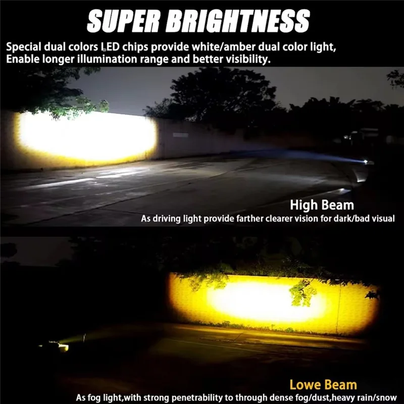 

2PC LED Spotlight Pods Motorcycle Car Fog Driving Offroad 30000LM 120W Dual Color With Fun 10V-80V Truck ATV UTV