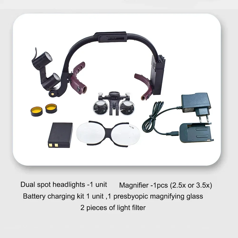 XYSZ-Farol cirúrgico do dentista, lupas binoculares de ampliação, luz dental LED Head, lâmpada para equipamentos de laboratório, 5W, 2.5, 3.5X