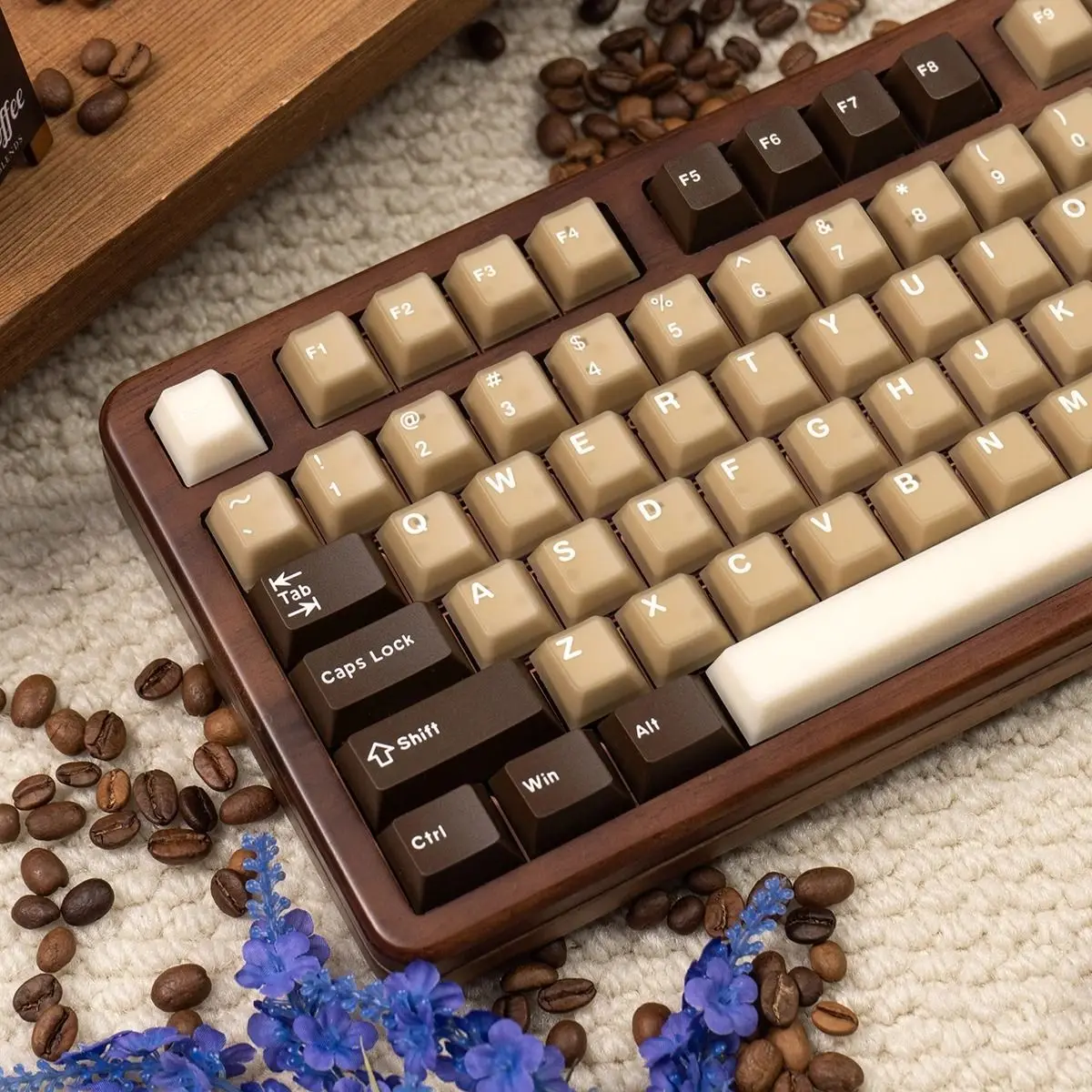 Latte Color Keycaps PBT Half-Transparent Dark Brown Cream Mix Cherry Profile Full Set for Mechanical Keyboard