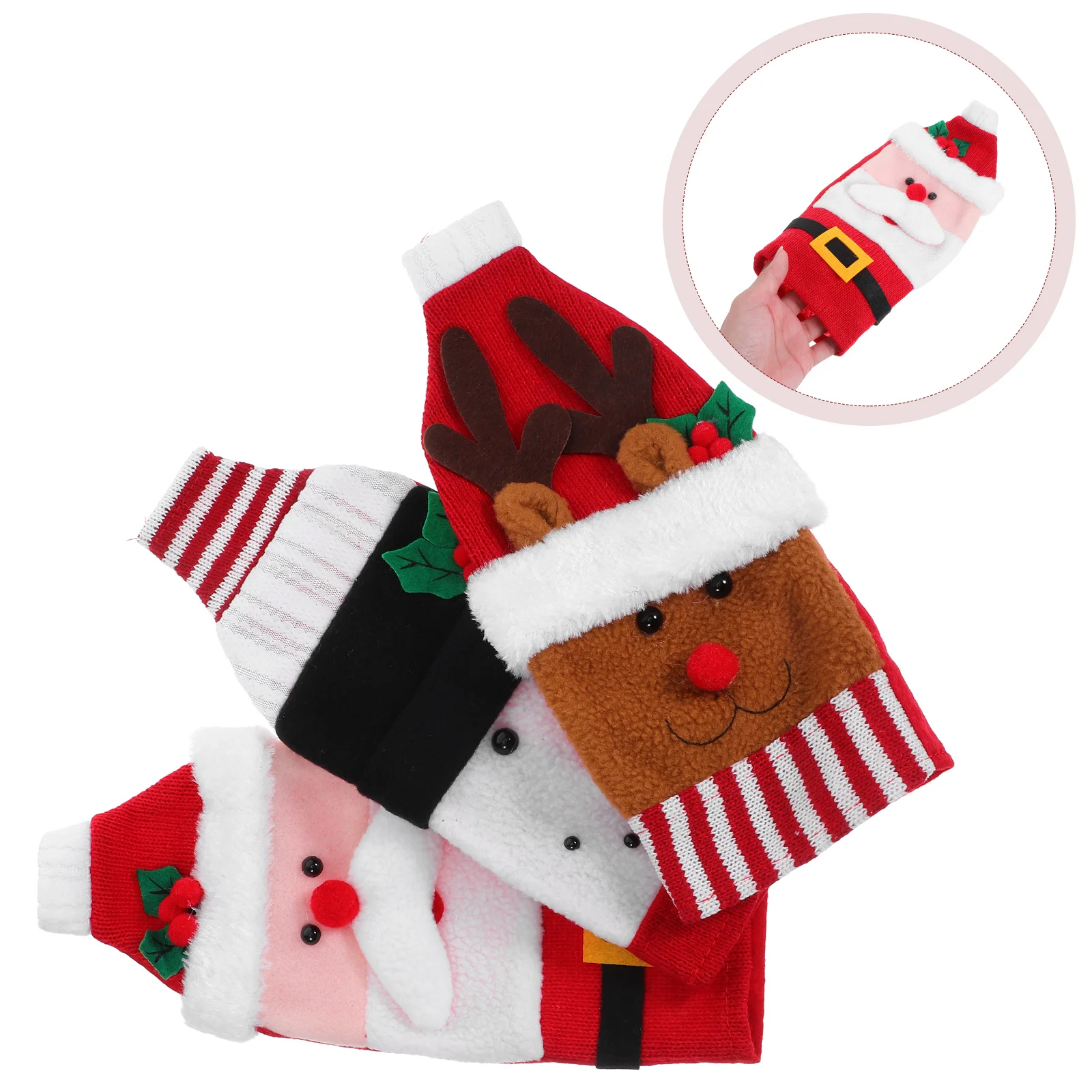 

3pcs Christmas Wine Covers Knitted Festive Holiday Decor Snowman Santa Sweater Wraps For Party Winter Table Decoration Covers