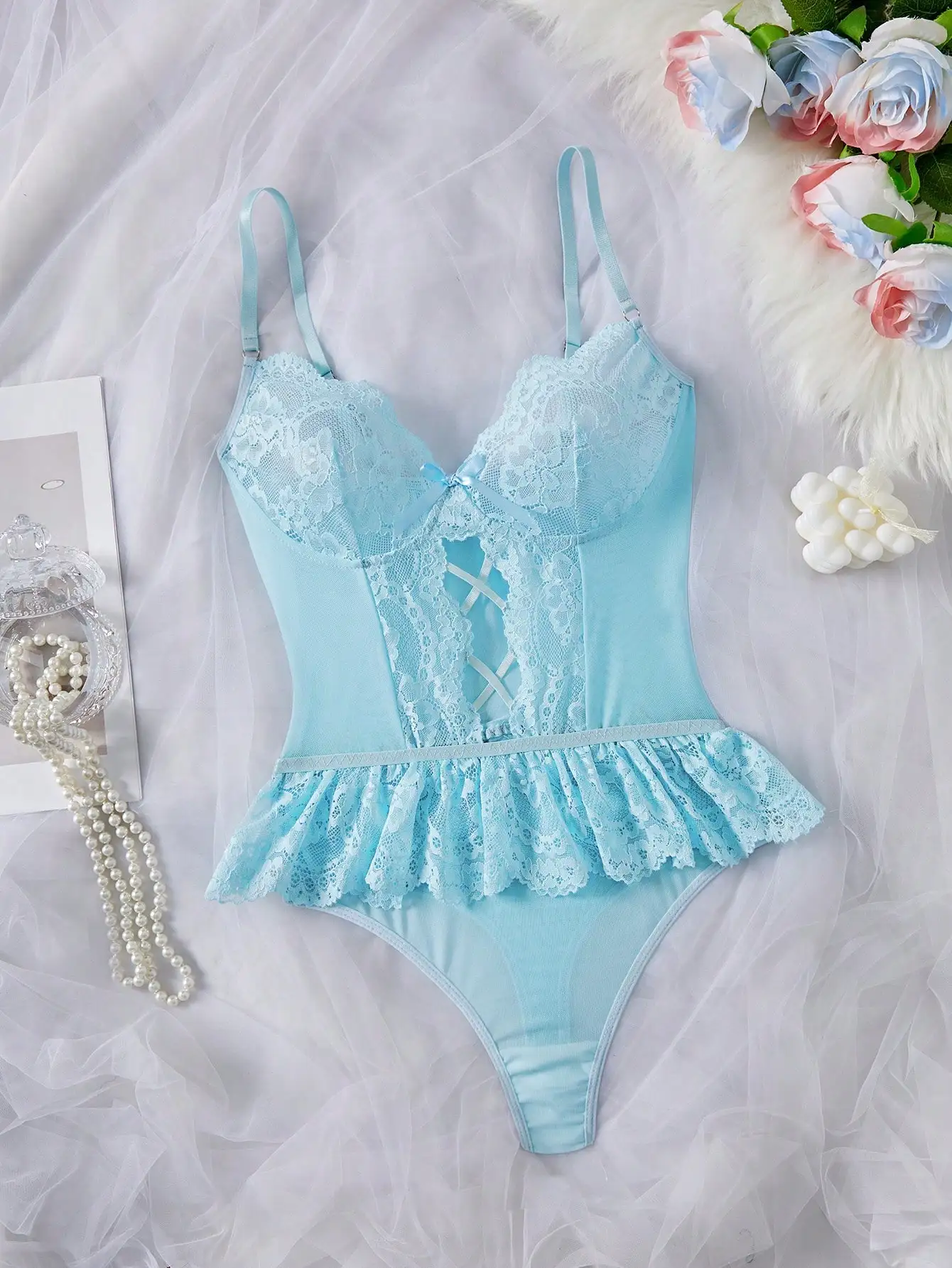 

New Sexy lingerie bodysuit the neck with lace deep v backless sexy lingerie bodysuit for women