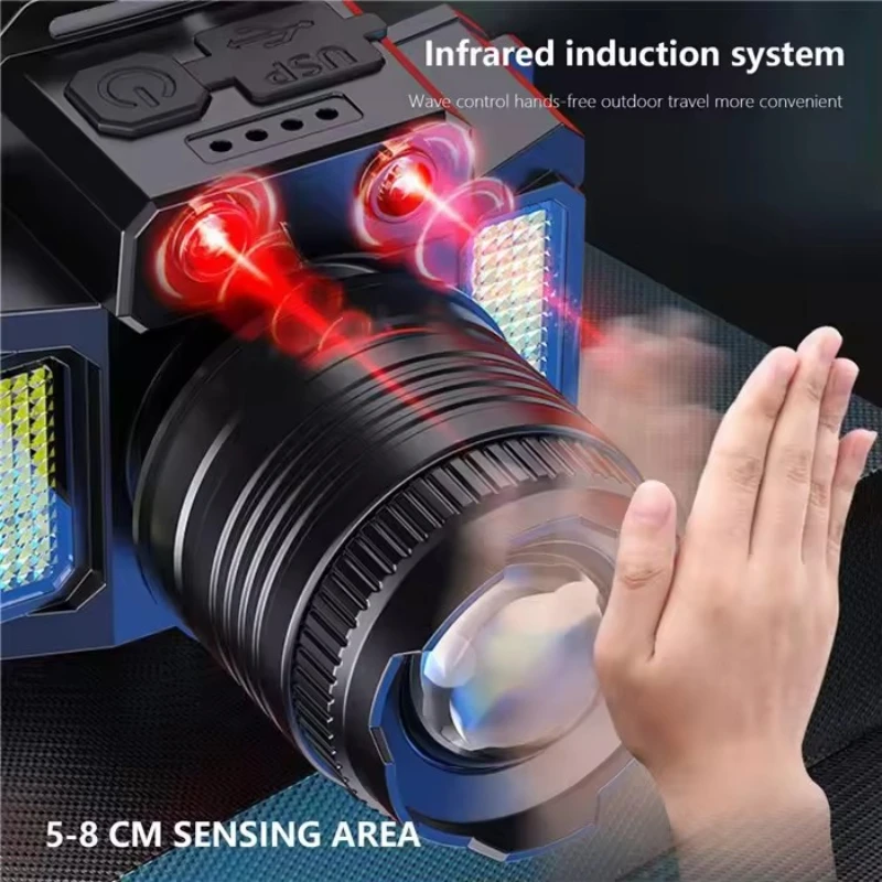 LED Sensor 5 Modes Headlamp Camping Search Light Head Flashlight Rechargeable Powerful Head Lamp Front Lanterns Headlights