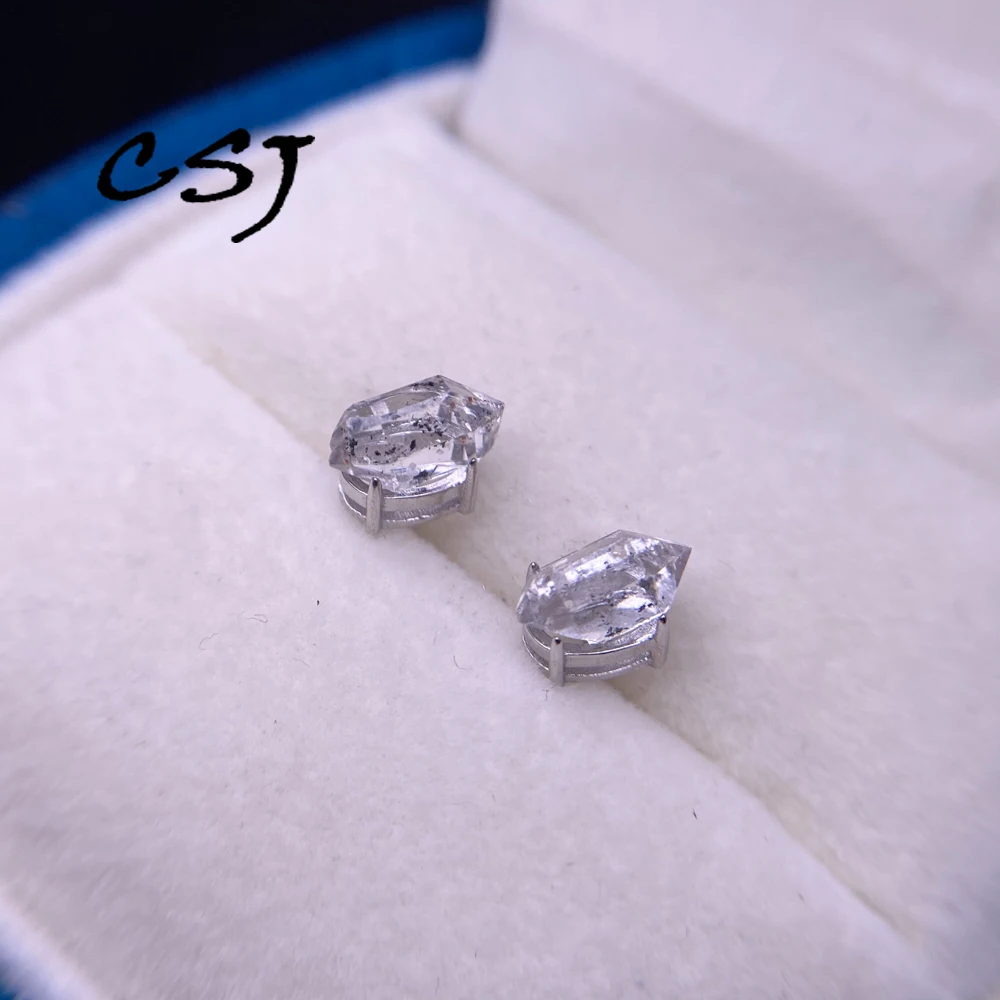 الطبيعية Herkimer الماس 925 أقراط فضية الأحجار الكريمة المعدنية الطاقة الخام حجر الجارديان الريكي ديكور الأسود كريستال للنساء