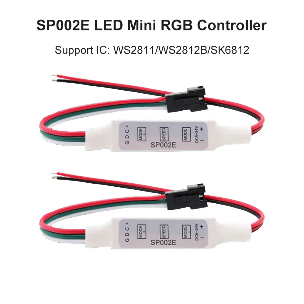 SP002E LED RGB Mini Controller 3Key DC5-24V For WS2811 WS2812B SK6812 RGBIC 3Pin Addressable LED Strip Light 2048 Pixels