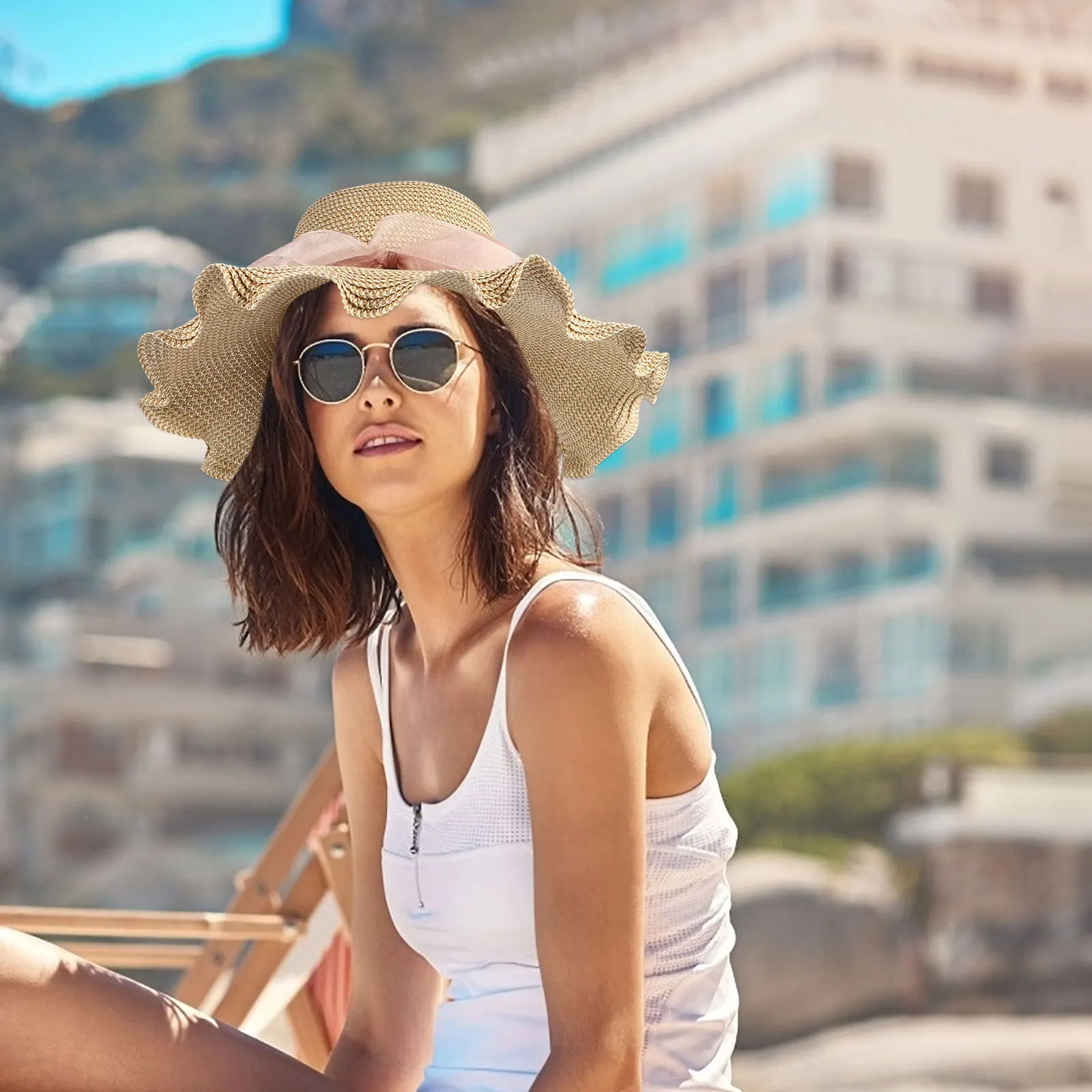 

1pc Large Straw Brim Beach Outdoor Protection Hat For Women Summer Travel Fishing Comfortable Breathable Hat