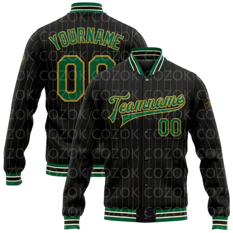 Custom Grass Green 3D Printed Baseball Button Jacket Bomber Full-Snap Varsity Letterman Jacket