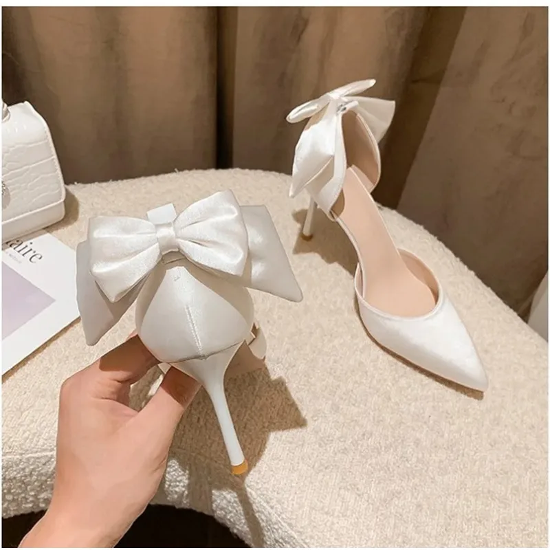 Eleganti donne tacco scarpe da donna tacchi alti décolleté da donna Sexy tacchi a spillo scarpe da sposa tacchi da sposa rosso bianco Bowknot