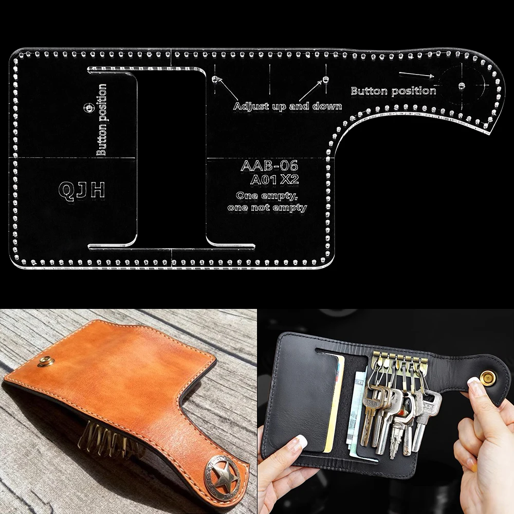 

Кожаный кошелек для ключей QJH, кожаный держатель для ключей, акриловый шаблон, сделай сам, кожаное ремесло с отверстием, шаблон, швейный шаблон, аксессуары