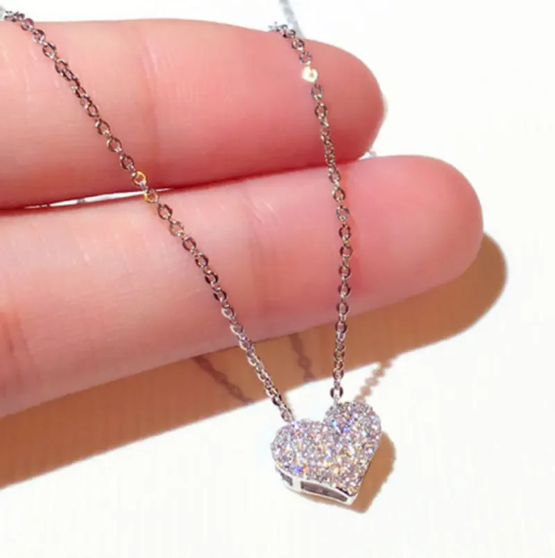 New Love Romantic Heart Necklaces Super Shiny AAA Zircon Women Pendant Fashion Wedding Gift Gold Color Choker Custom Jewelry