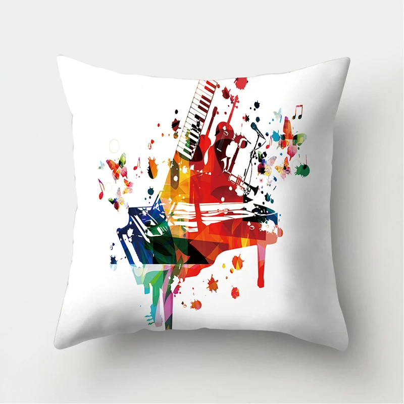 Cushion Cover Pillow Sofa Decorative Pillowcase Musical Instrument Pattern