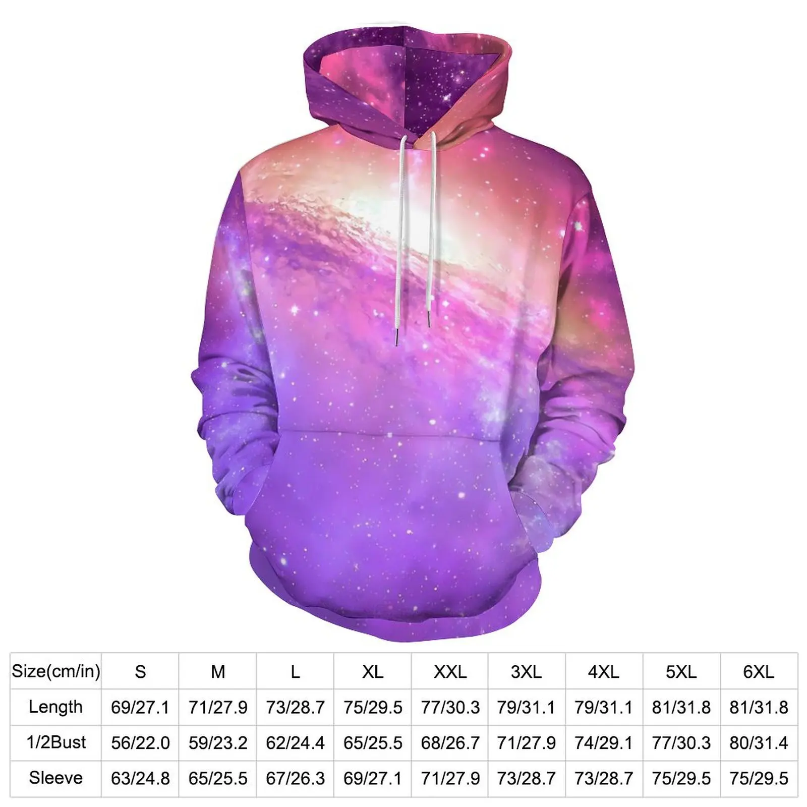 Purple Galaxy Casual Hoodies Unisex Colorful Print Kawaii Hooded Sweatshirts Spring Long-Sleeve Streetwear Oversized Hoodie