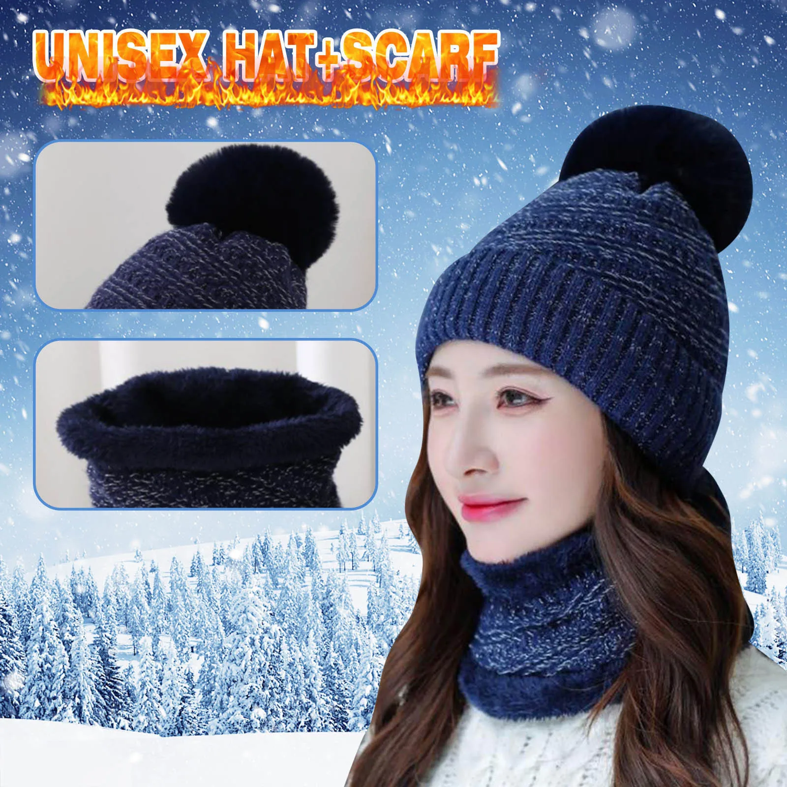 Hat Knitting Winter Scarf Hat Earmuffs Womens Cycling Thermal Warm Flocking Baseball Caps