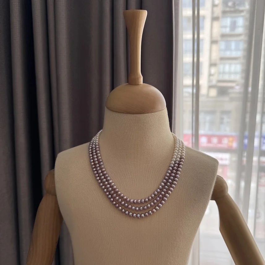 Natural Freshwater Pearl White and Purple Two-color Multi-layer Necklace