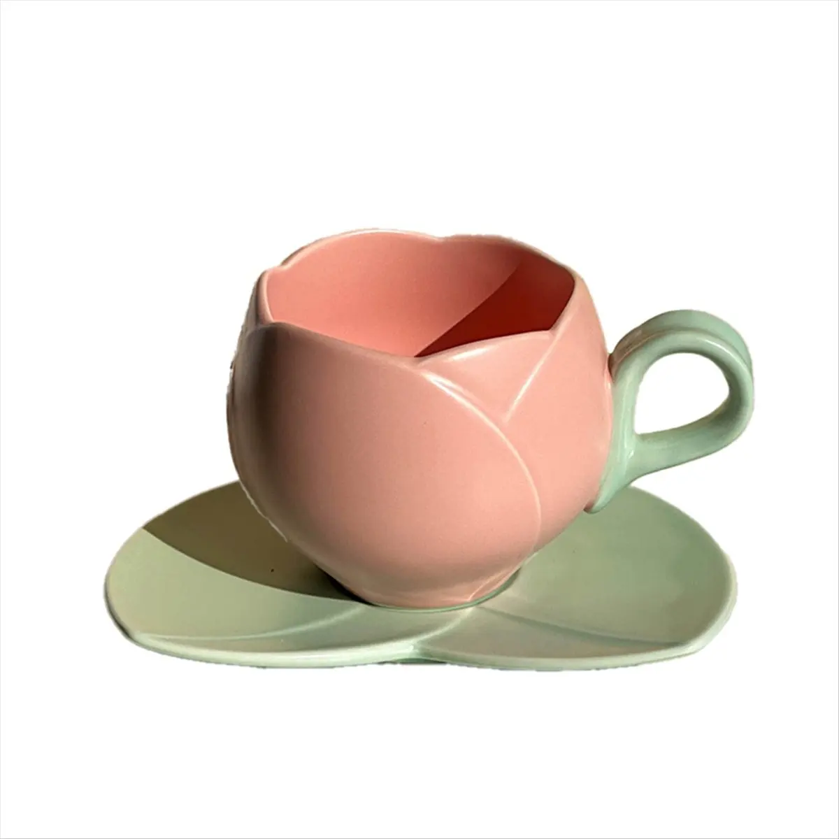 A75K 300ml Flower Shaped Ceramic Coffee Tulip Cup Teacup Saucer Ceramic Drinking Cup Tulip Mug,A
