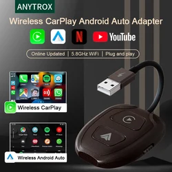 Wireless Android Auto & Apple CarPlay 2 in 1 Adapter, Wireless Adapter for Factory Wired CarPlay Cars