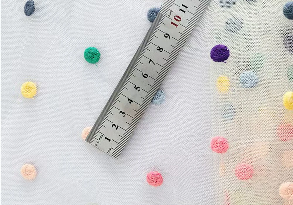 Bunter 3D-Polka-Dot-Bestickter Tüllstoff - Weiches Netz für Kinderkleider, Haarschleifen & DIY-Bastelarbeiten – Detail 2