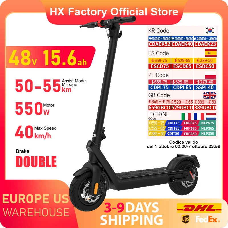 

Электрический скутер HX X9 для взрослых, 550 Ач, Вт, 48 В, 40 км/ч, складной 10-дюймовый электрический скутер, электрический скейтборд