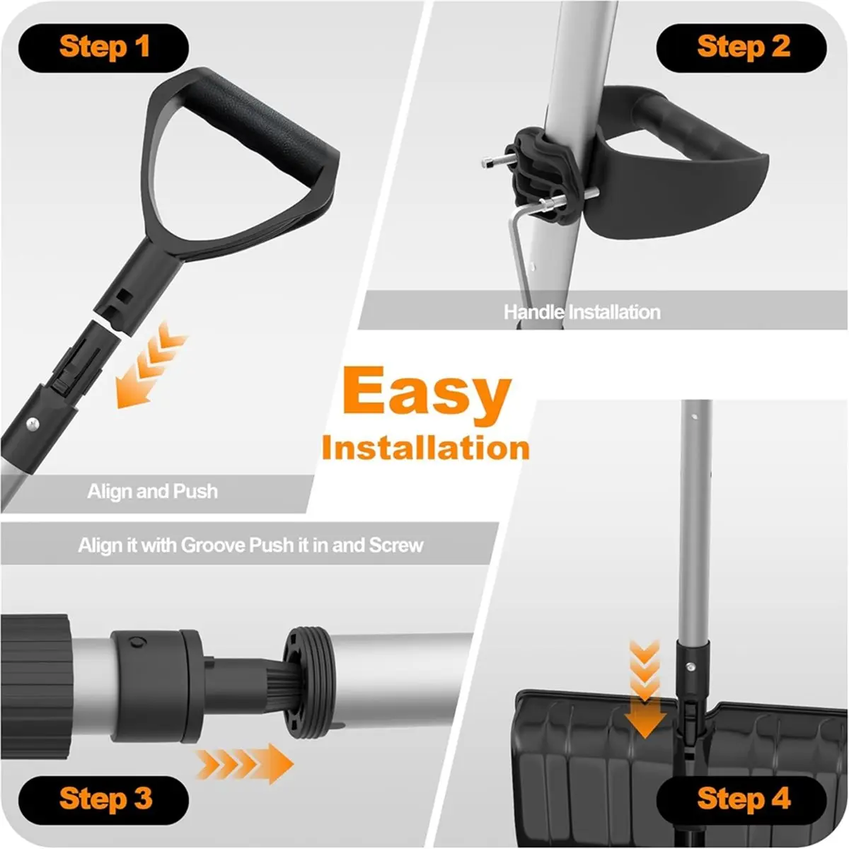 Snow Pusher Shovel for Driveway Car Garage, Snow Removal Plow with D-Grip Handle Aluminum Strip, Ergonomic