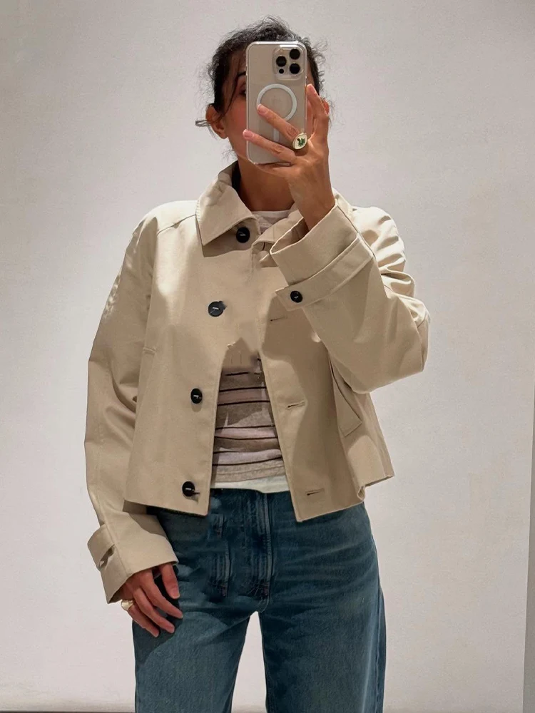 

HH Women's 2025 Fashion Single Breasted Pocket Decoration Waterproof Short Trench Coat Female Vintage Casual Long Sleeve Jacket
