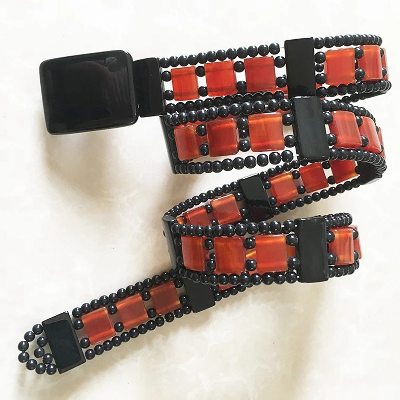 Type B Excellent Agate Red Piece And Black Bead Belt Nature Chalcedony Waist Belt Rare Gift Or Yourself