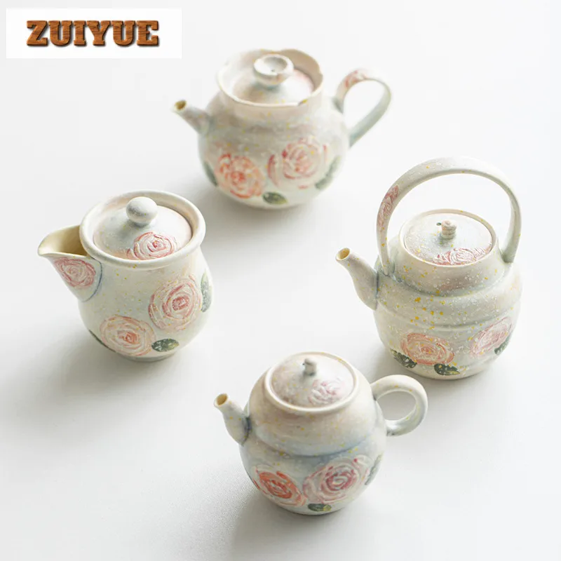 

Hand-painted Rose Teapot Traditional Tea Infuser Pot Tea Making Kettle With Strainer Flower Tea Teaset Accessories Collection