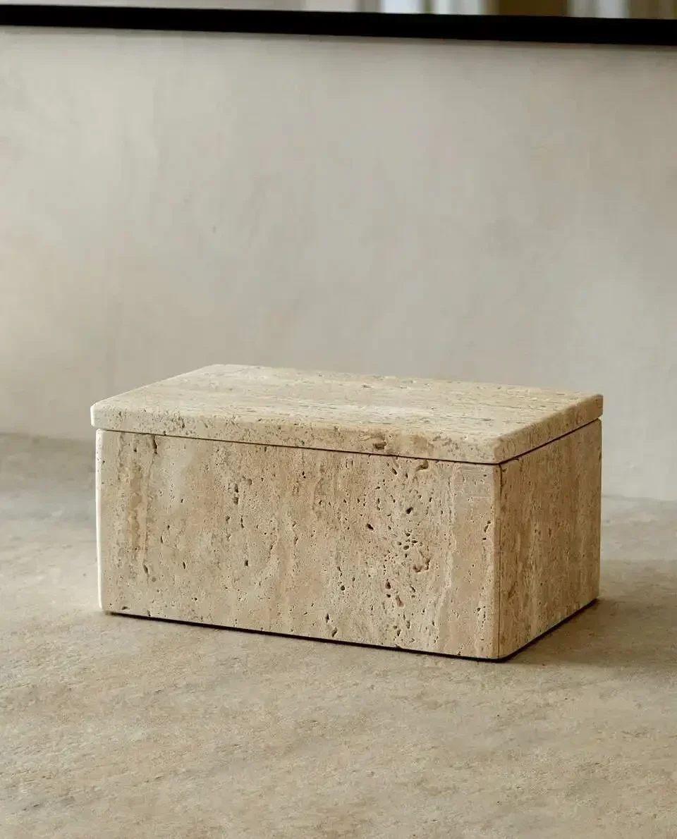 

12x19x8cm Large Wabi-Sabi Natural Marble Beige Travertine Stone Rectangular Jewelry Storage Box with Lid Home Decor Ornaments
