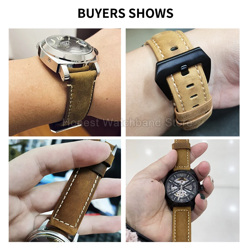 플랫 인터페이스 바늘 버클 Panerai Tissot Citizen Seiko Prospex 용 우아하고 잘 제작 된 정품 가죽 시계 액세서리