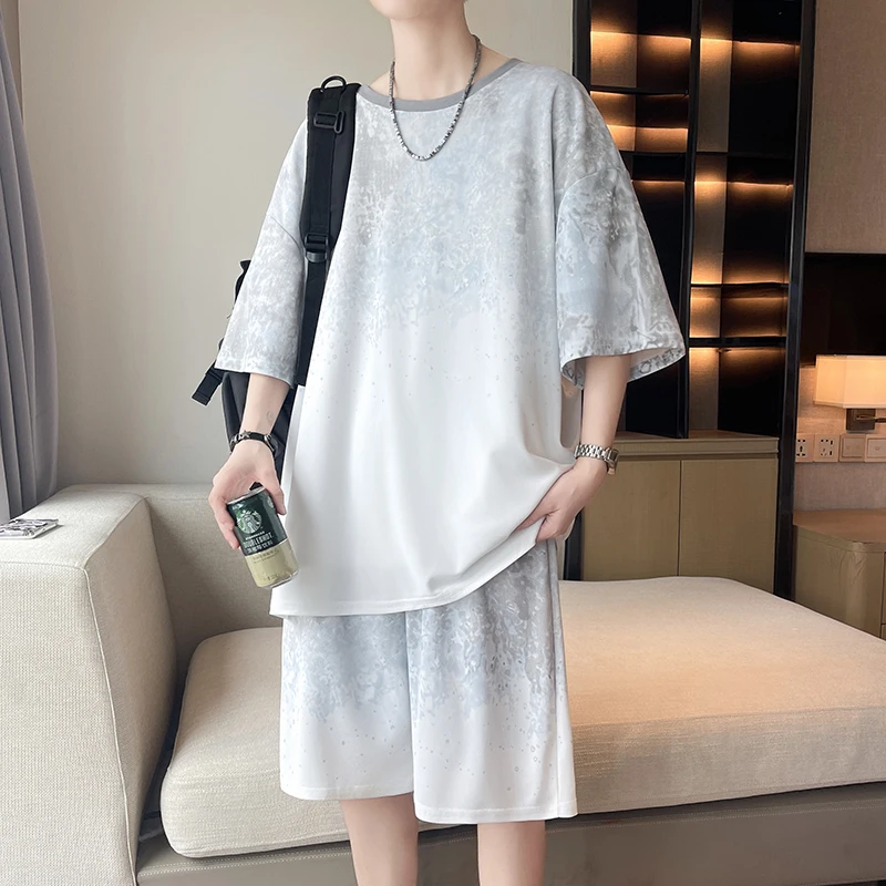 【Top 5-Point Pants】Men's T-Shirt Set New Summer Fashion Tie-Dye Street Fashion Sports Casual Daily Outing Comfortable Loose Suit view 4