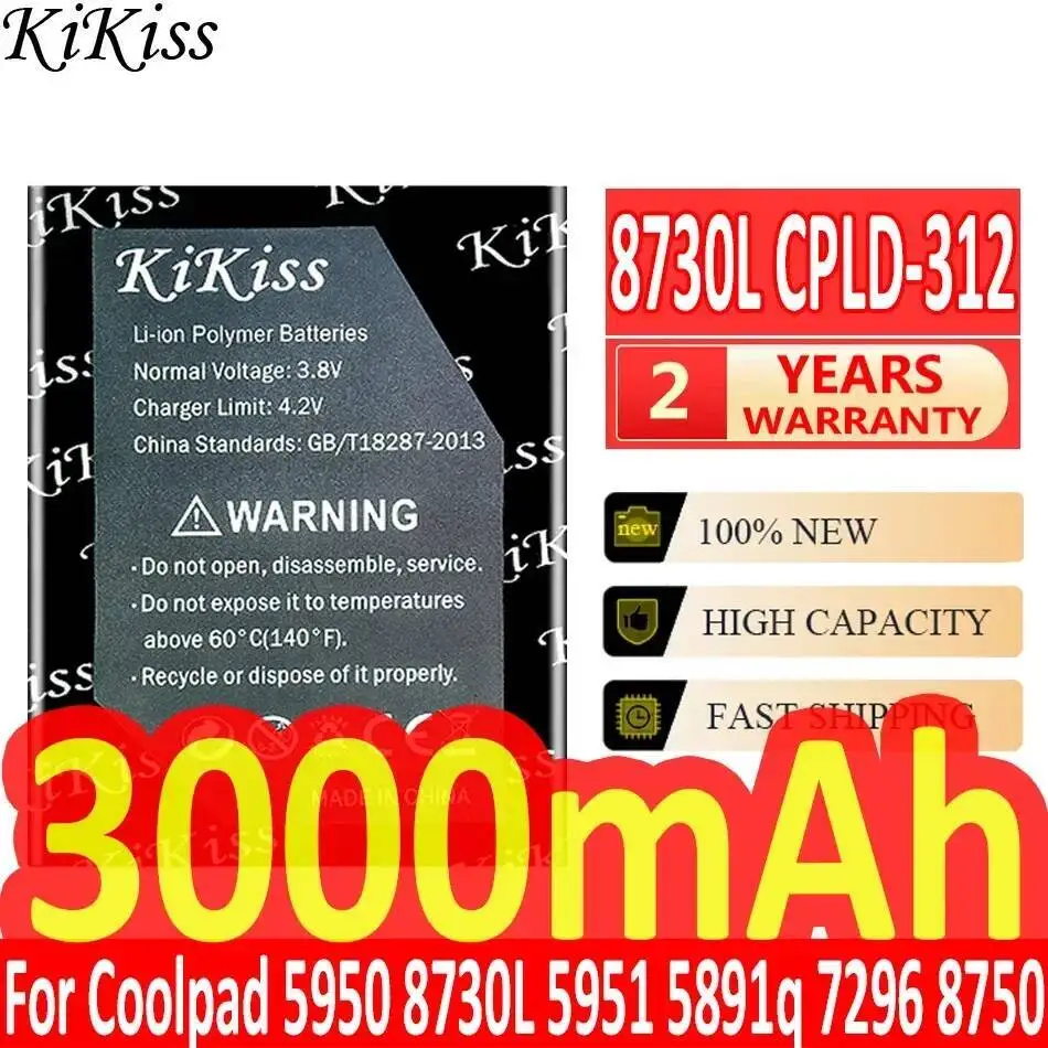 3000Mah Mobile Phone Battery For Coolpad 5950 8730L 5951 5891Q 7296 8750 Cpld-312 Stable