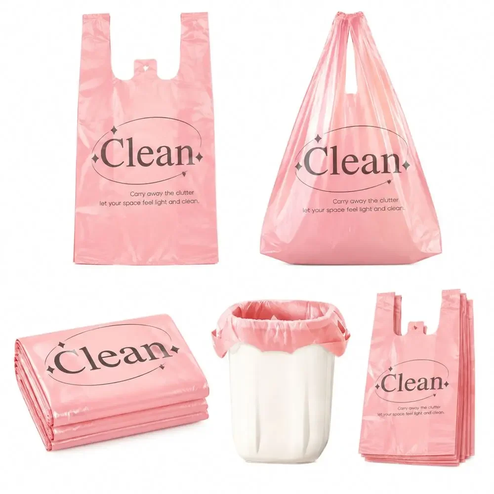50Pcs New Thickened Printed Trash Bags Pink Pull-Tear Plastic Bags Garbage Bags Dormitory