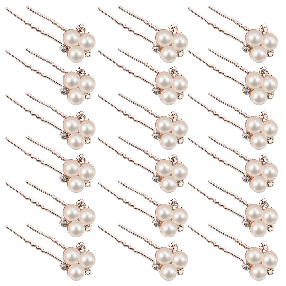 

18 Pcs Hair Barrettes Rhinestone U-Clip Bridal Stick Rhinestones Pearl Hairpin Wedding Bride Golden Decorative Miss