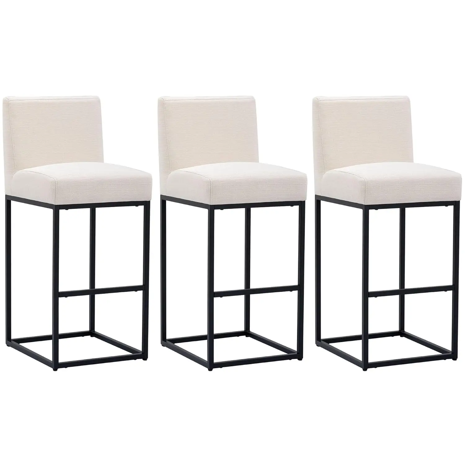 Linen 31 Inches Bar Height Bar Stools With Padded Back, Modern Upholstered Bar Stool Chairs With Black Metal Frame, Customized