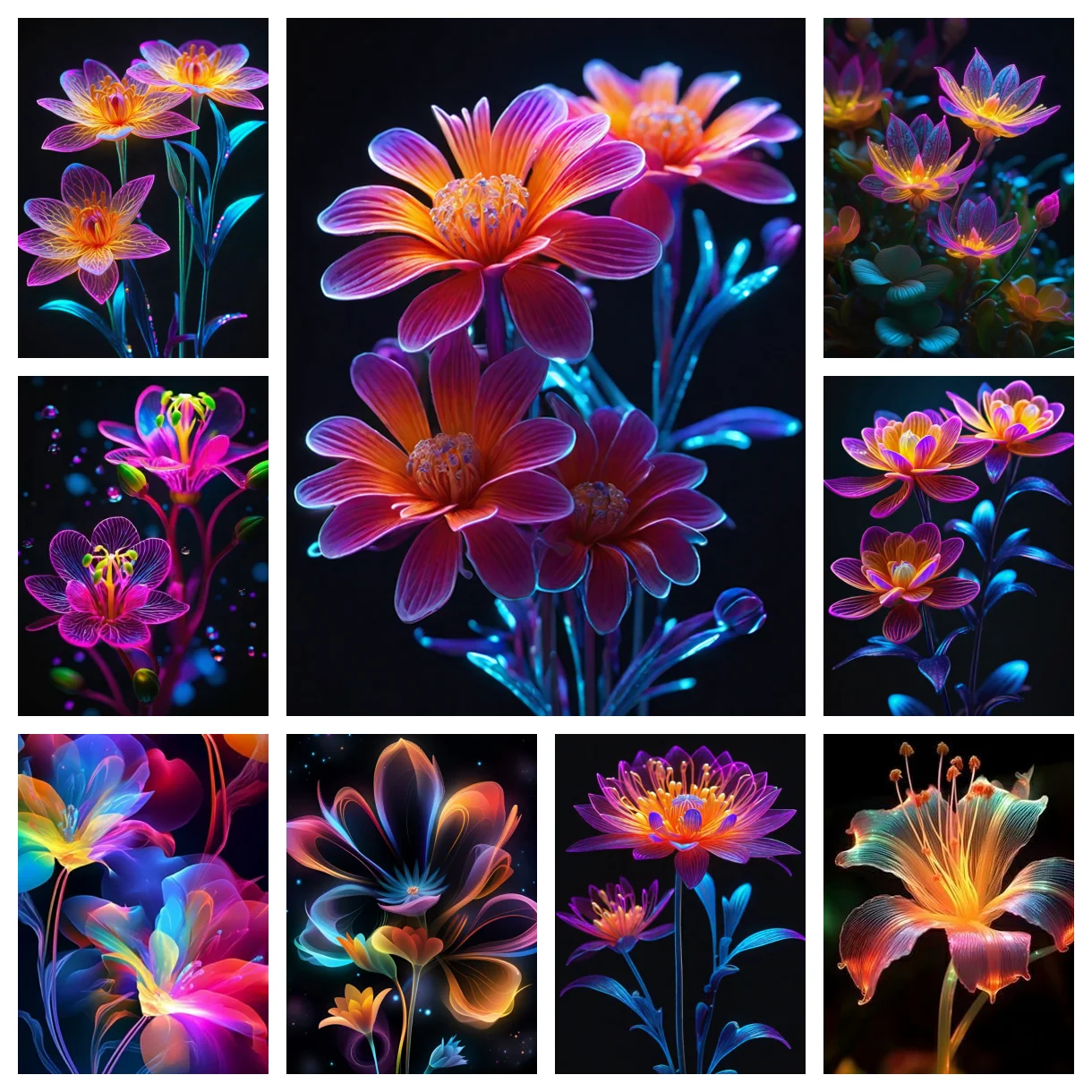 

Fluorescent flowers colorful flowers AB diamond painting DIY full diamond 5D decorative painting home handmade art gift