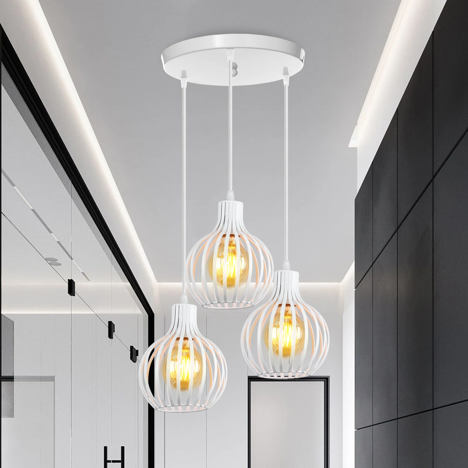 Retro Industrial Pendant Lamp Shade Geometric Modern Iron Lampshade Restaurant Hanging Light Creative Corridor Lighting Fixture