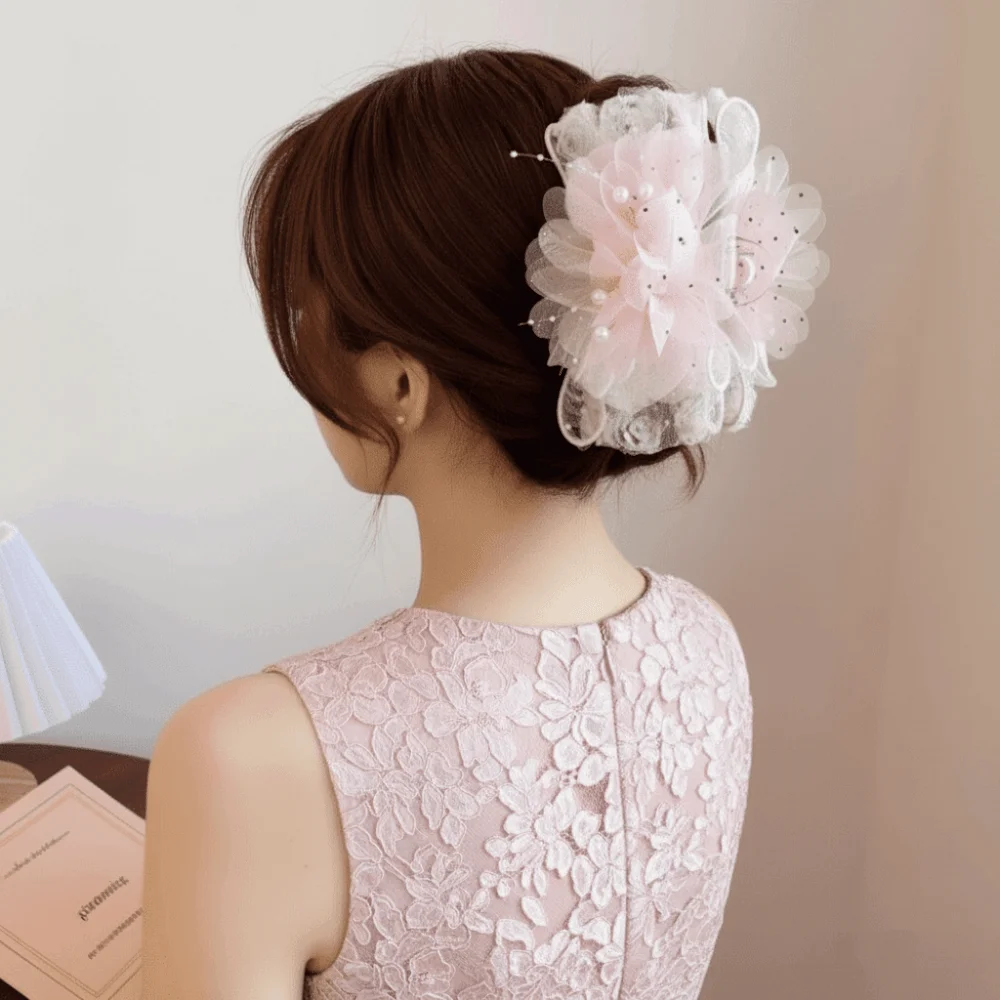 

Модная заколка-краб для волос с розой, элегантная, большая, с бусинами и кисточками, для придания объема, аксессуар для волос на каждый день