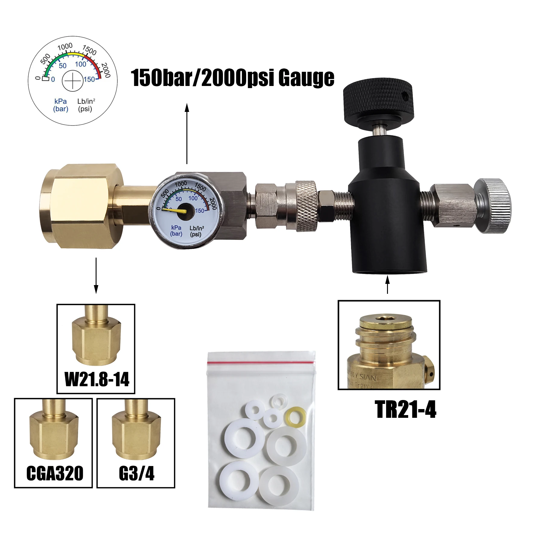 Frisdrank Water Accessoire Vonken Water Maker Cilinder Tank CO2 Vulstation Navuladapter Connector W21.8-14 of G3/4 of CGA320