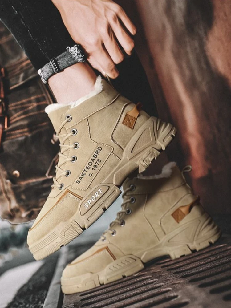 Men Winter Snow Boots Waterproof Non Slip Warm Fur Lined High Top Casual Leather Boots Thick Outdoor Fashion Shoes