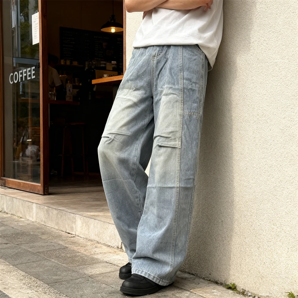 

KUCLUT High Street Versatile Jeans Vintage Straight American Style Streetwear Trousers Zipper Loose Pants For Men Woman