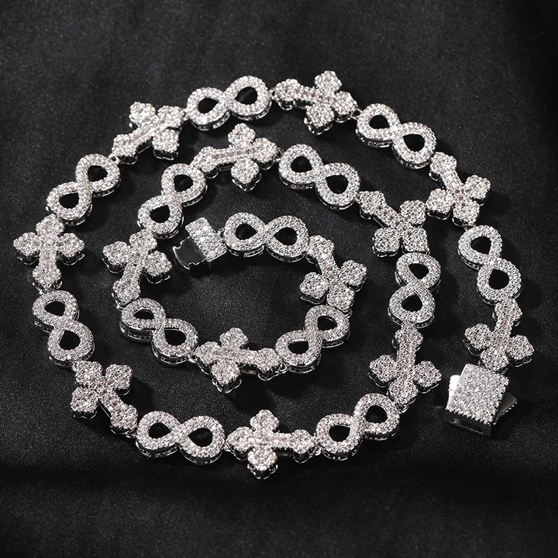 Hip Hop 5A+ CZ Stone Bling Iced Out Infinity Cross Link Chain Necklace for Men Rapper Jewelry Gold Silver Color