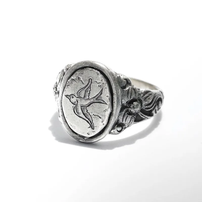 빈티지 플라잉 버드 반지 남자 레트로 힙합 개성 반지, 새겨진 힙 스터 반지 할로우 주얼리 선물