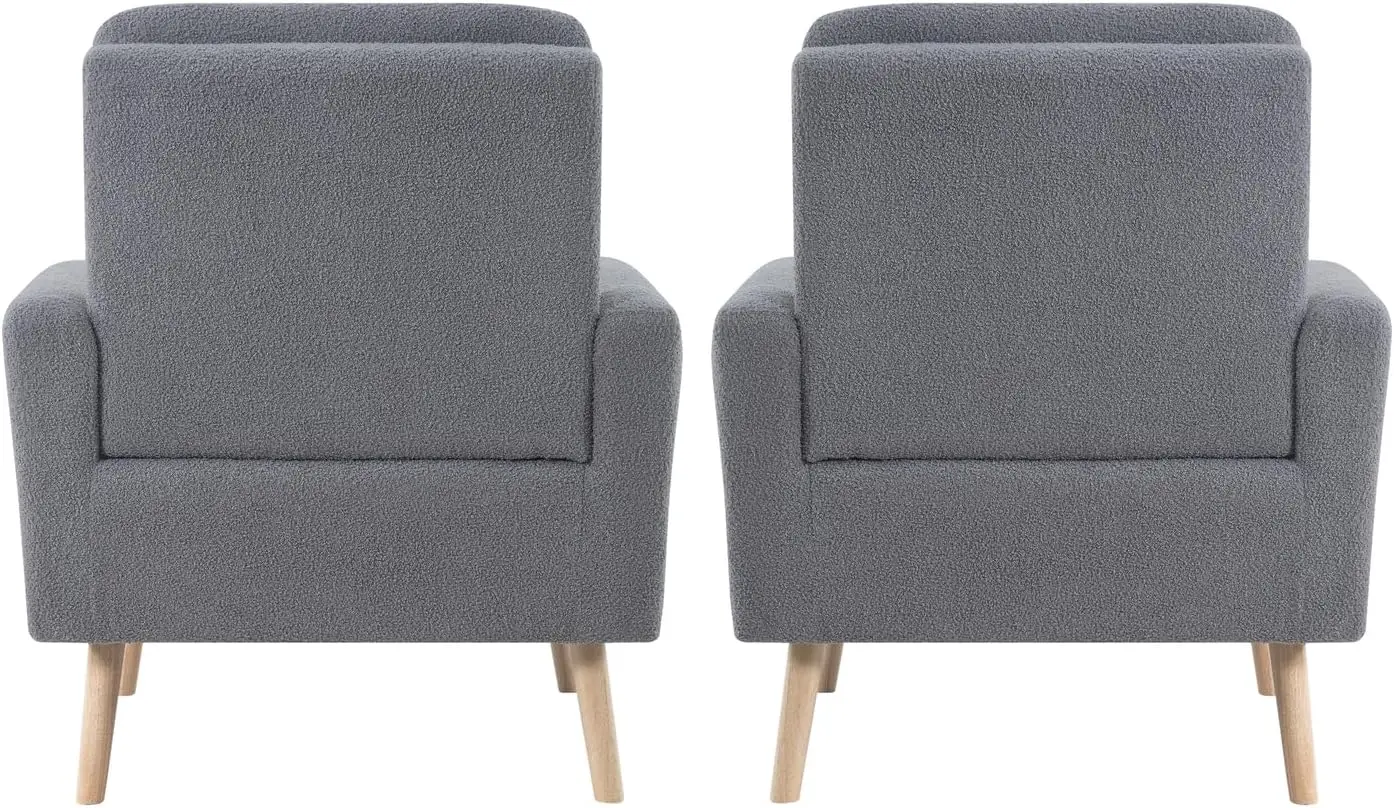 Fauteuil moderne Frida du milieu du siècle, chaise d'appoint en polaire gris avec pieds en chêne, cadre en bois durable pour le salon ou la chambre à coucher