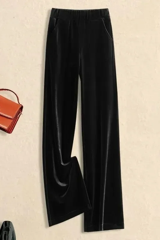 2025narrow Version for Women's Draped High Waist Casual Loose Straight Pants Versatile Floor Pants Gold Velvet Wide-leg Pants