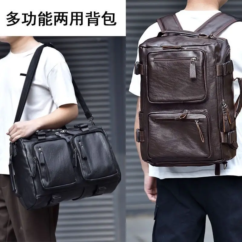 حقيبة سفر من جلد البقر للرجال ذات سعة كبيرة وحقيبة ظهر للسفر وحقيبة كتف للعمل