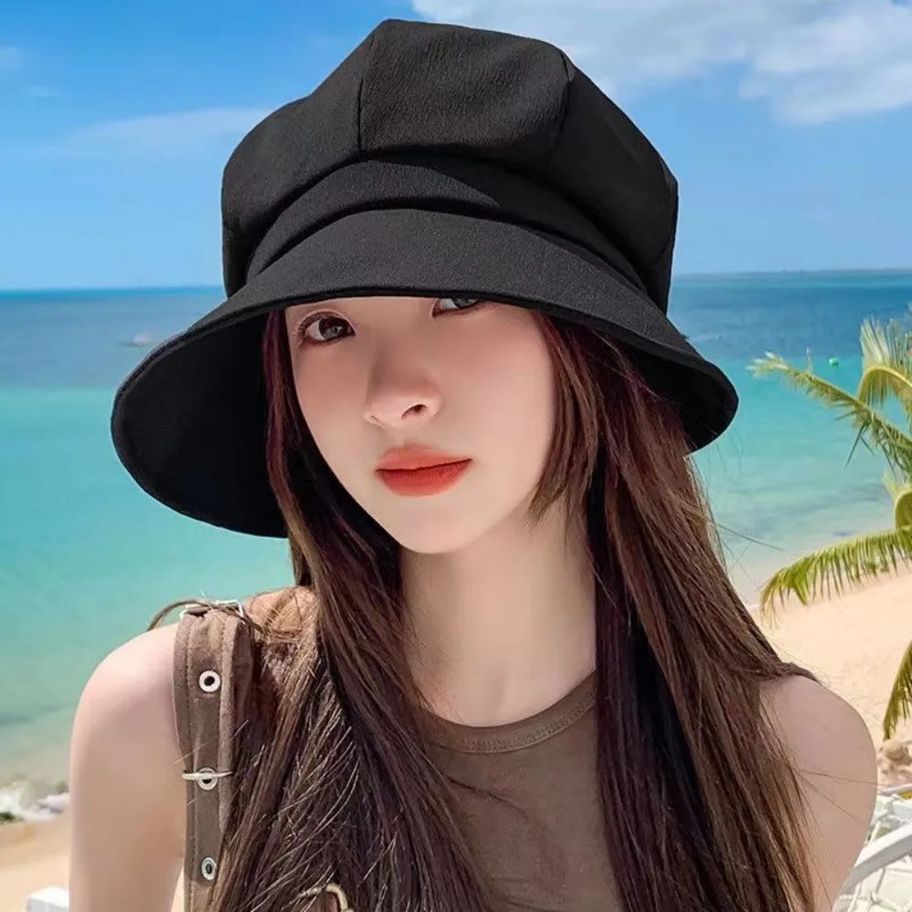 Wide Brim Fisherman Hat 2024 Adjustable Anti-UV Beret Anti-Sun Trendy Beach Hat Outing