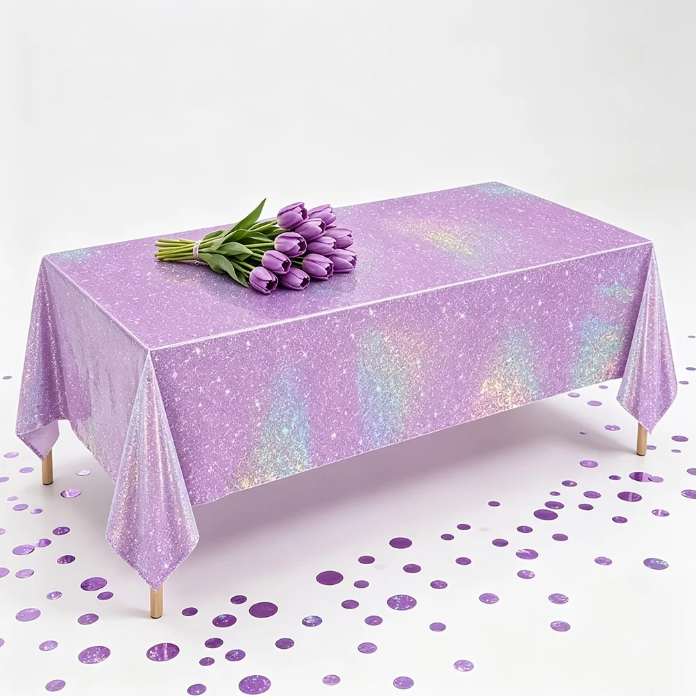 1/3pcs Laser Shiny Tablecloth, Shiny Disposable Rectangular Tablecloth, Birthday, Banquet Bride Wedding Party Supplies